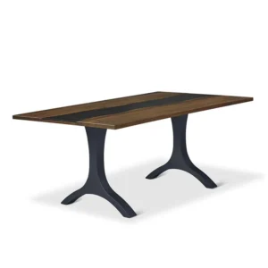 Evora 42” X 60” Double Pedestal Dining Table With Glass River Top